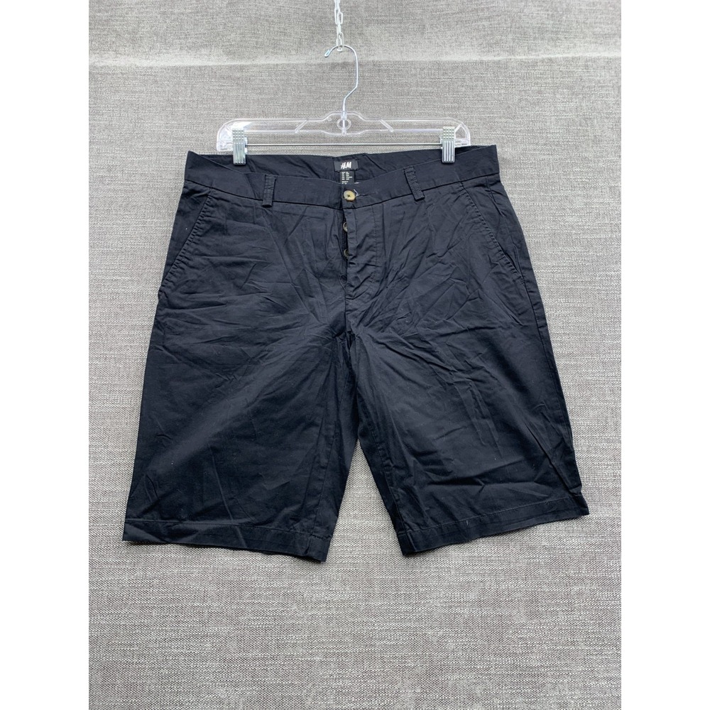 H&M Chino Shorts Mens 33 Black Cotton Slash Pocket Classic Flat Front Button Fly